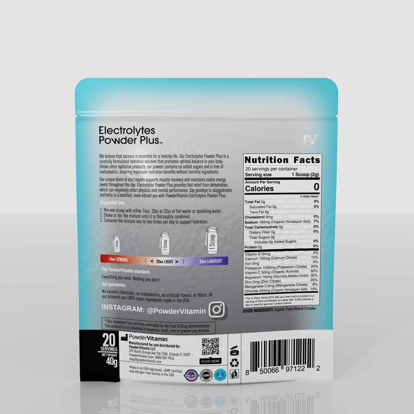 Unflavored Electrolytes Powder 20 Servings