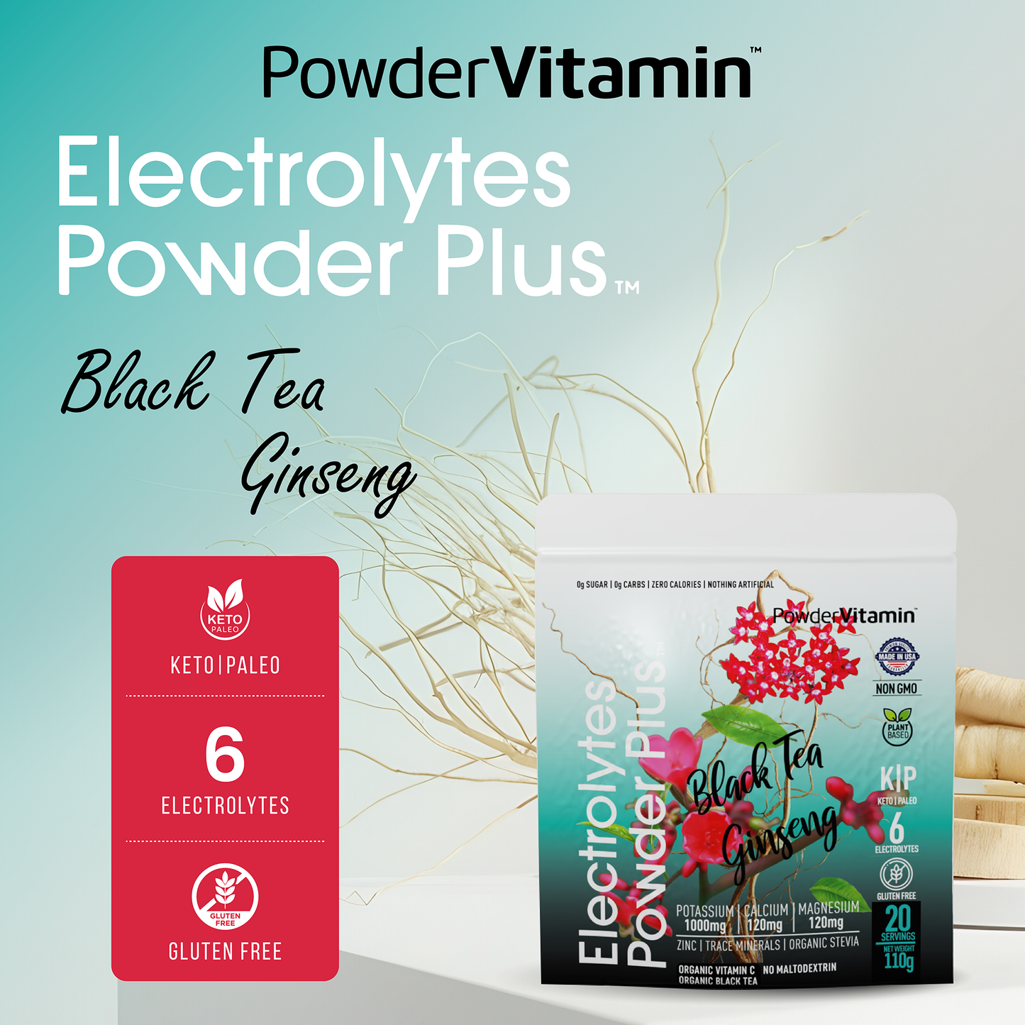 Black Tea Ginseng Electrolytes Powder 20 Servings