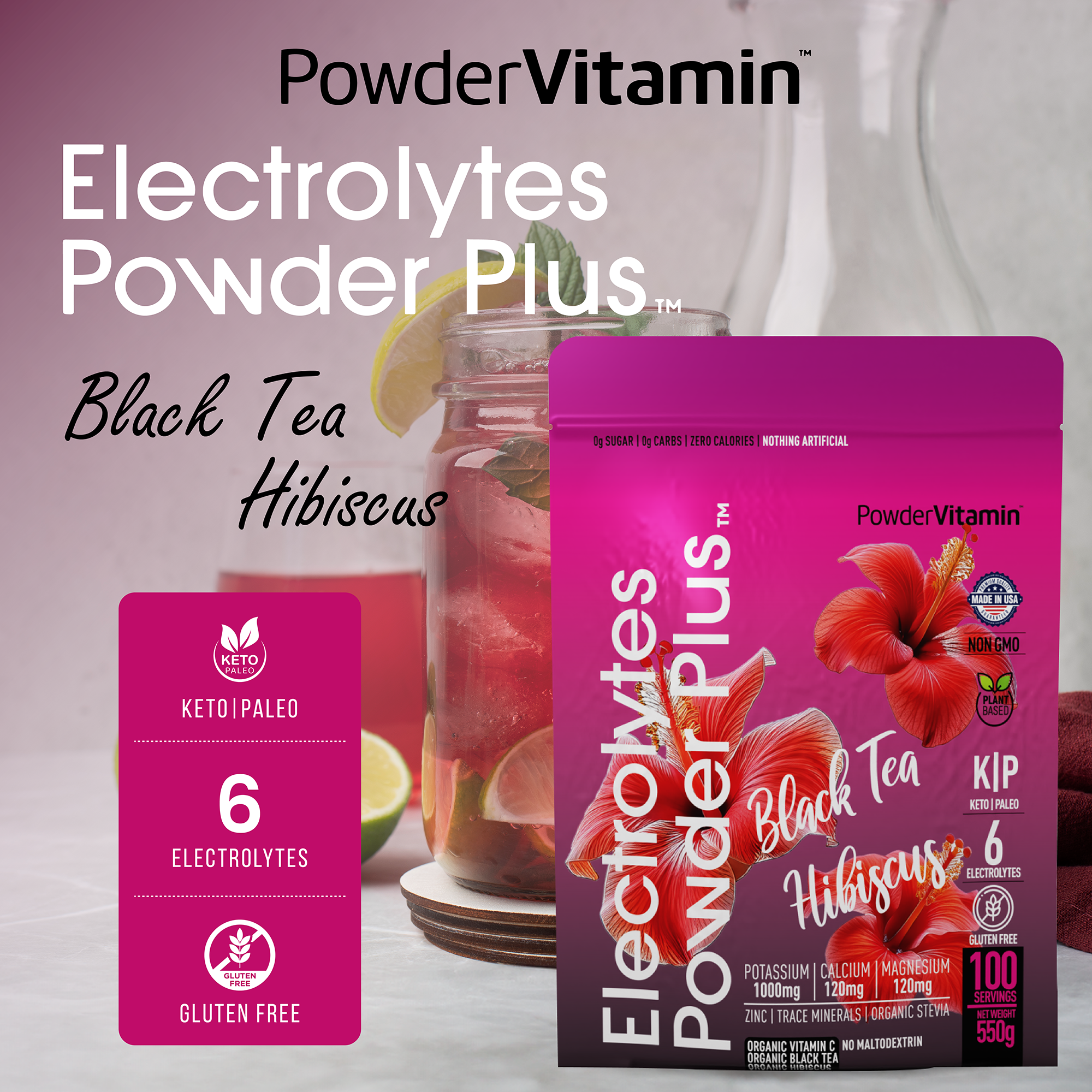 Black Tea Hibiscus Electrolytes Powder Plus™ 100 Servings