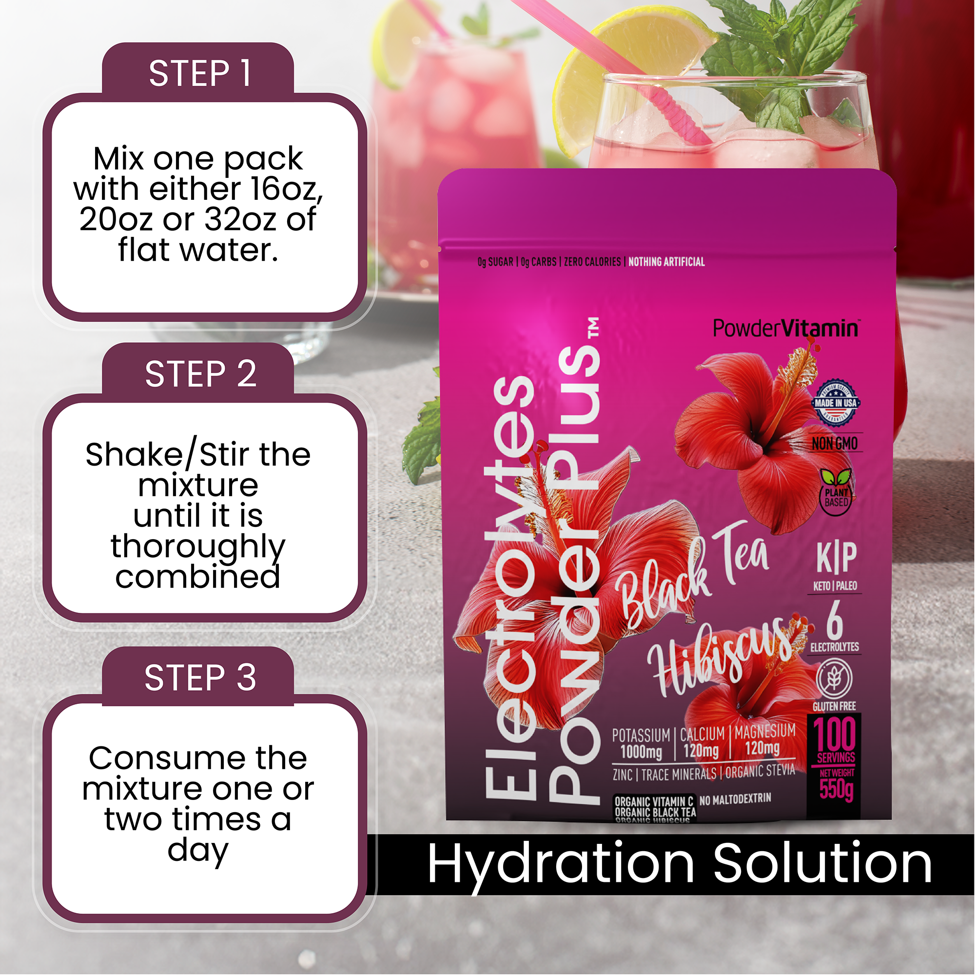 Black Tea Hibiscus Electrolytes Powder Plus™ 100 Servings