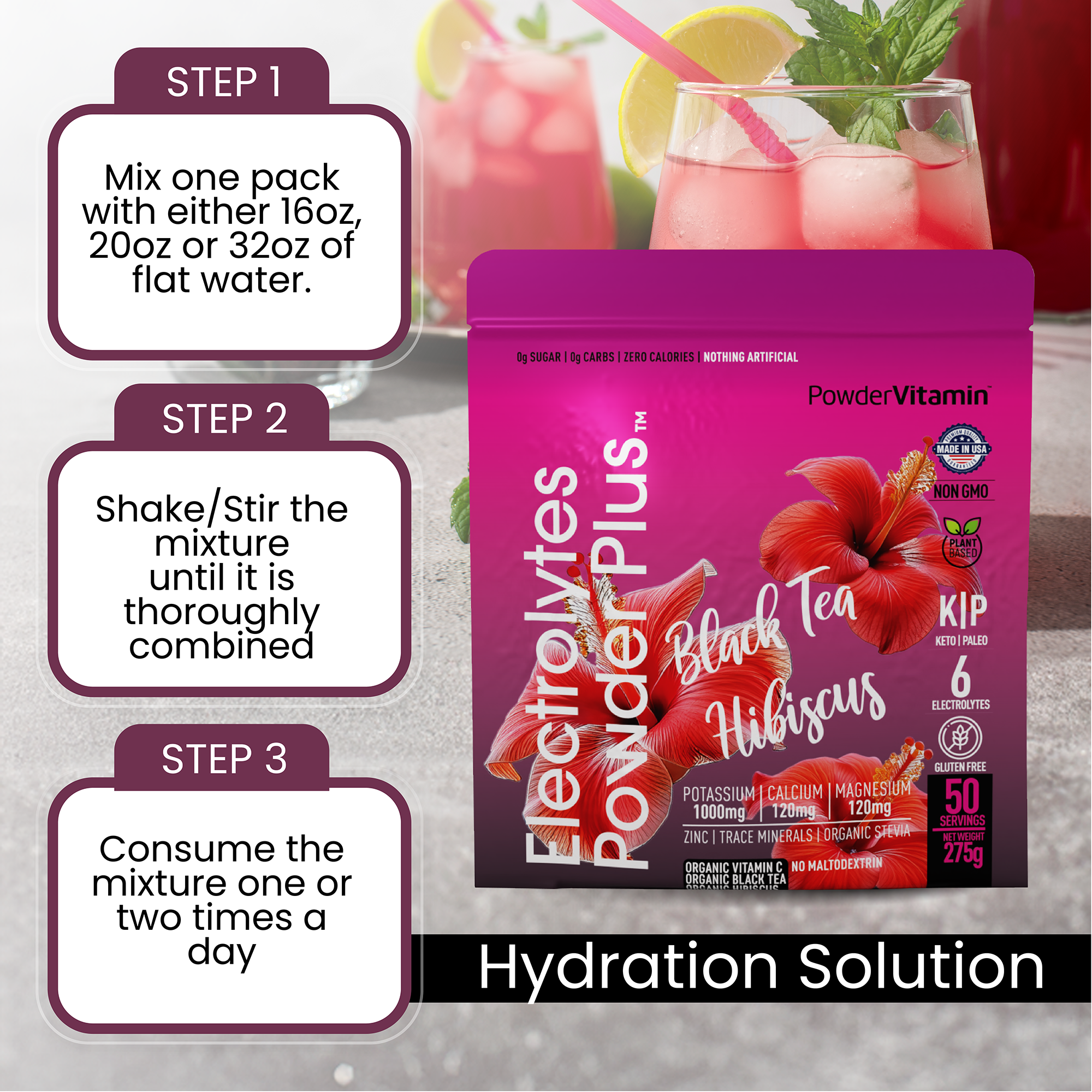 Black Tea Hibiscus Electrolytes Powder Plus™ 50 Servings