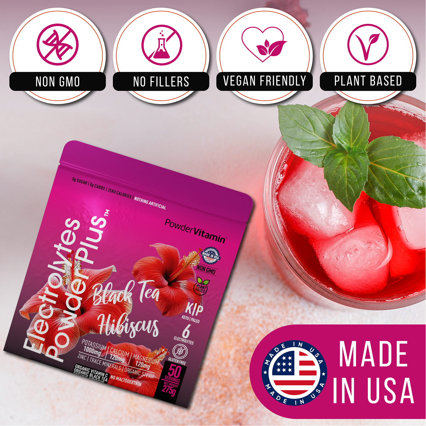 Black Tea Hibiscus Electrolytes Powder 50 Servings