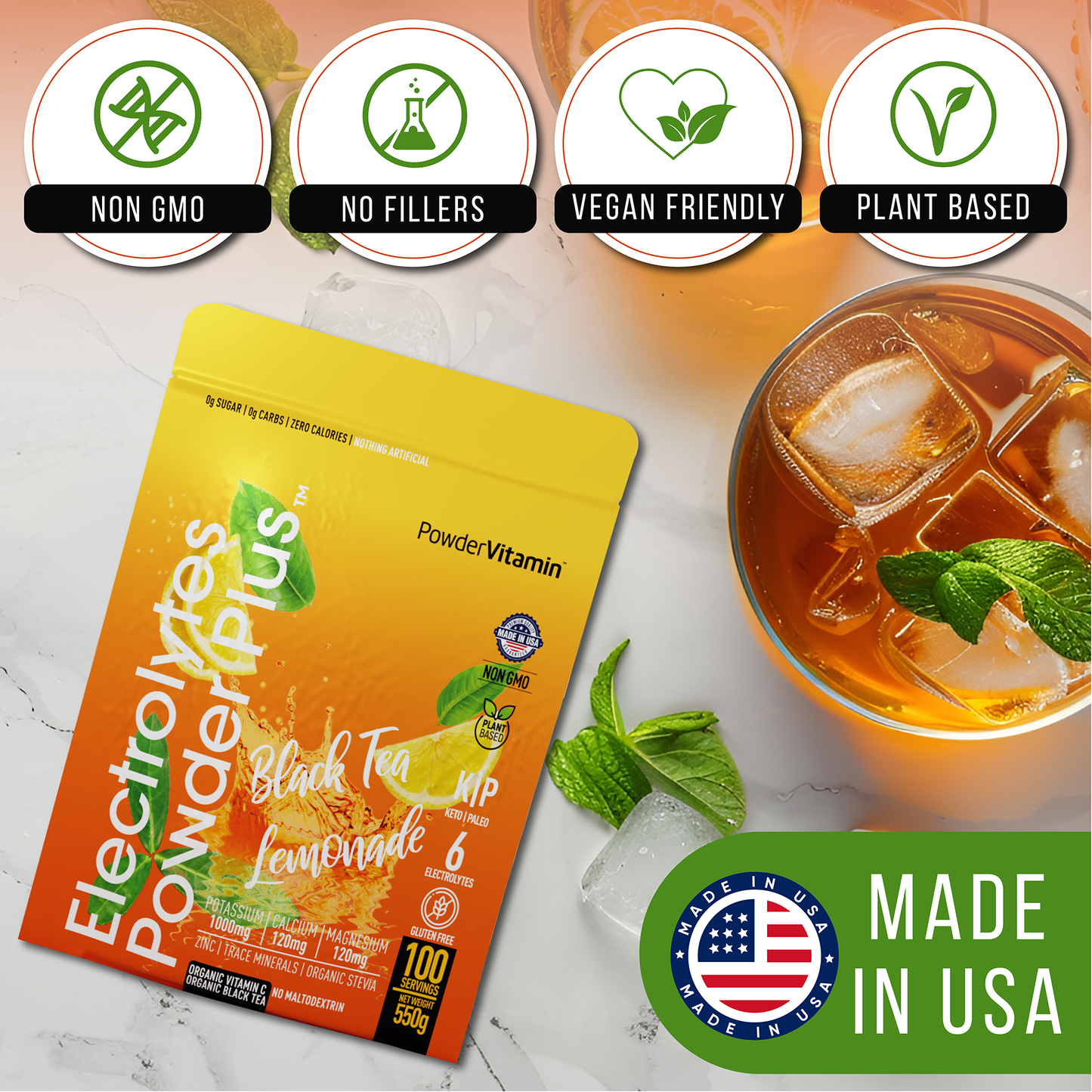 Black Tea Lemonade Electrolytes Powder 100 Servings