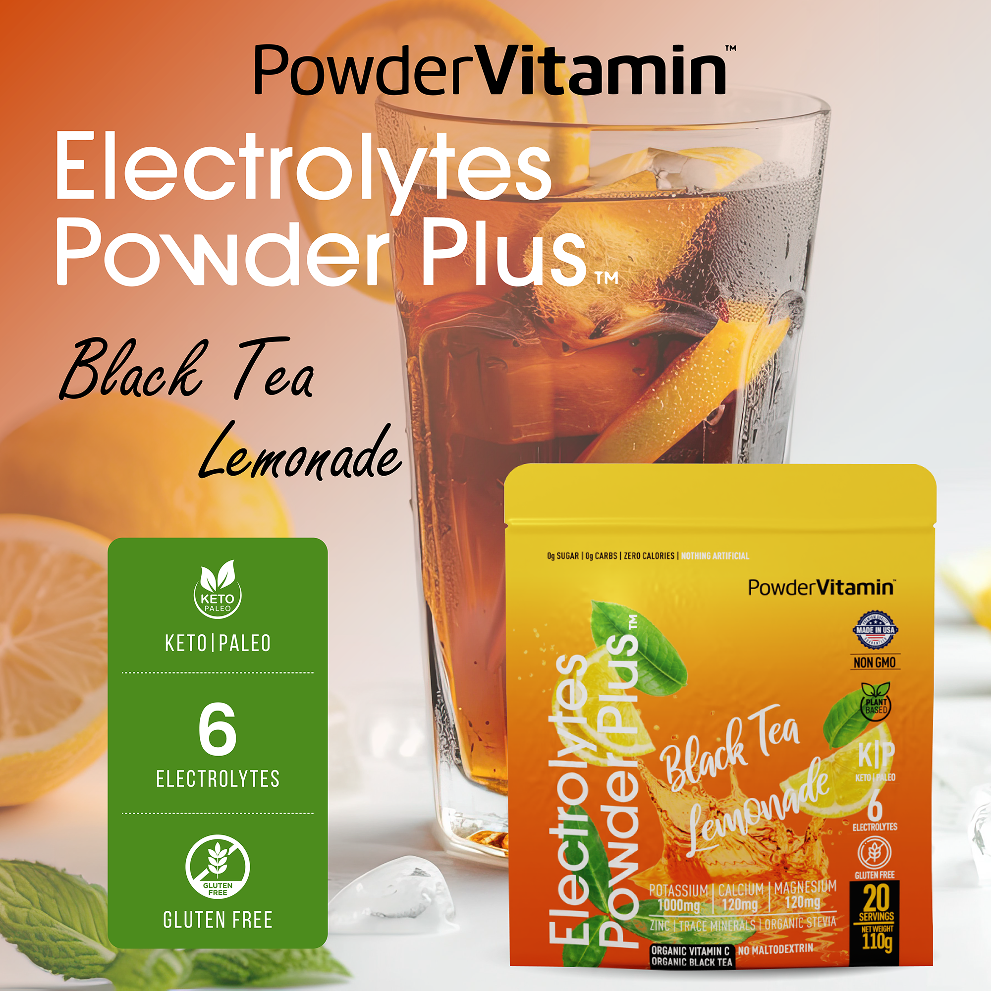 Black Tea Lemonade Electrolytes Powder Plus™ 20 Servings