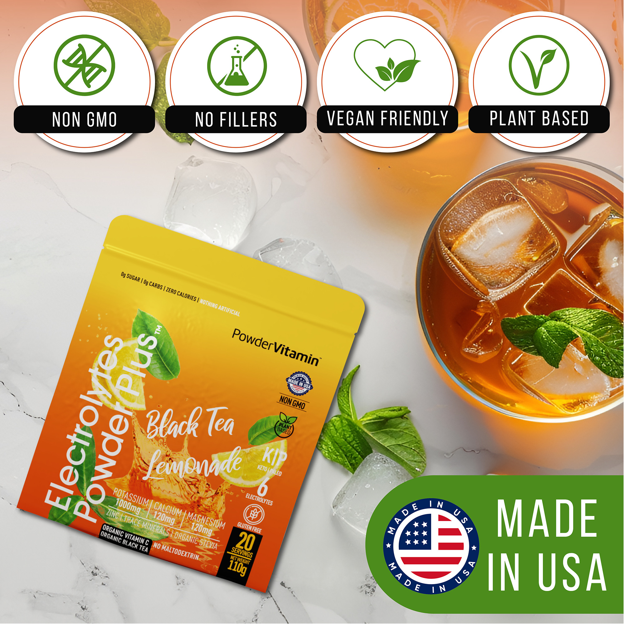 Black Tea Lemonade Electrolytes Powder Plus™ 20 Servings