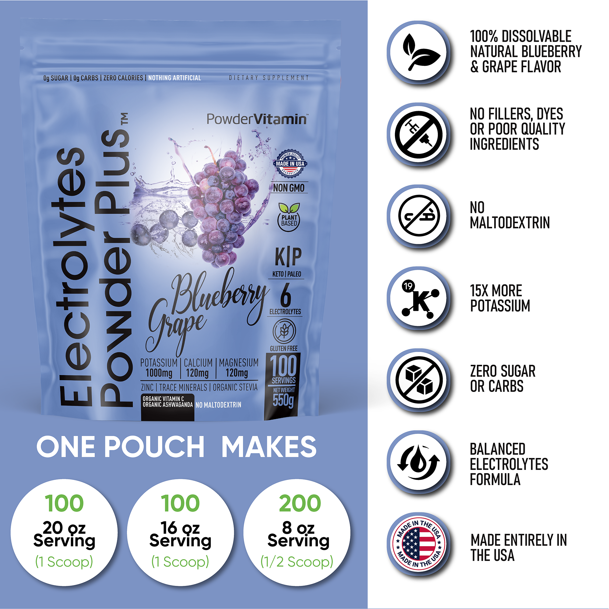 Blueberry Grape Electrolytes Powder Plus™ 100 Servings