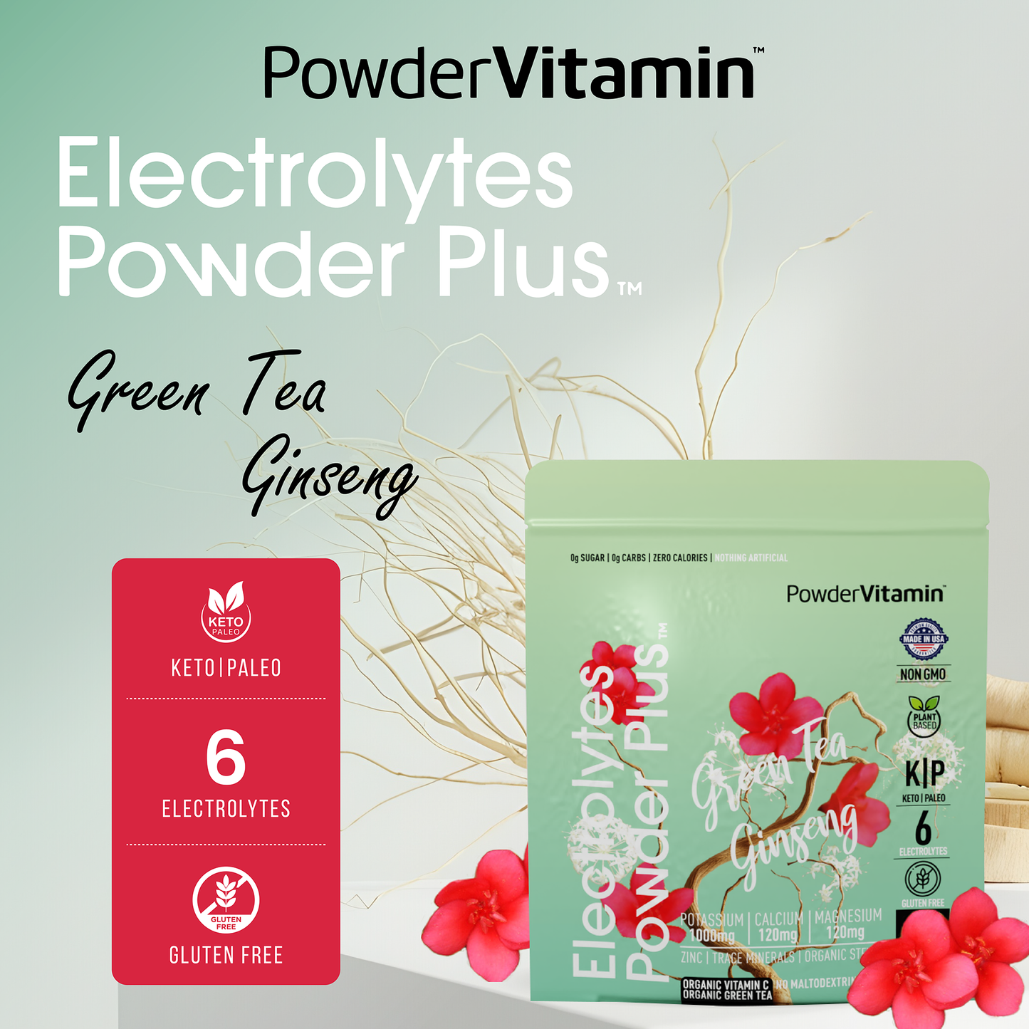 Green Tea Ginseng  Electrolytes Powder 20 Servings