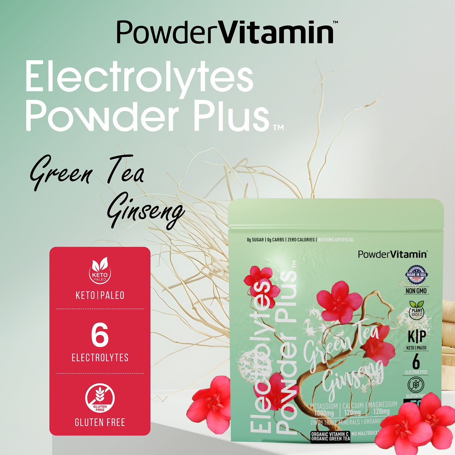 Green Tea Ginseng  Electrolytes Powder 50 Servings