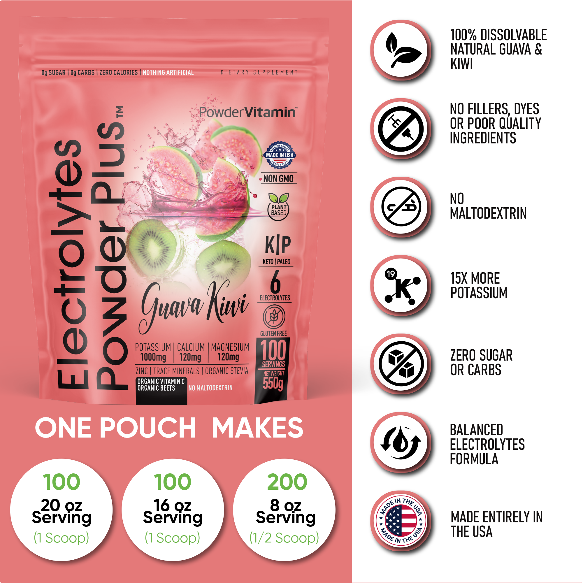 Guava Kiwi Electrolytes Powder Plus™ 100 Servings