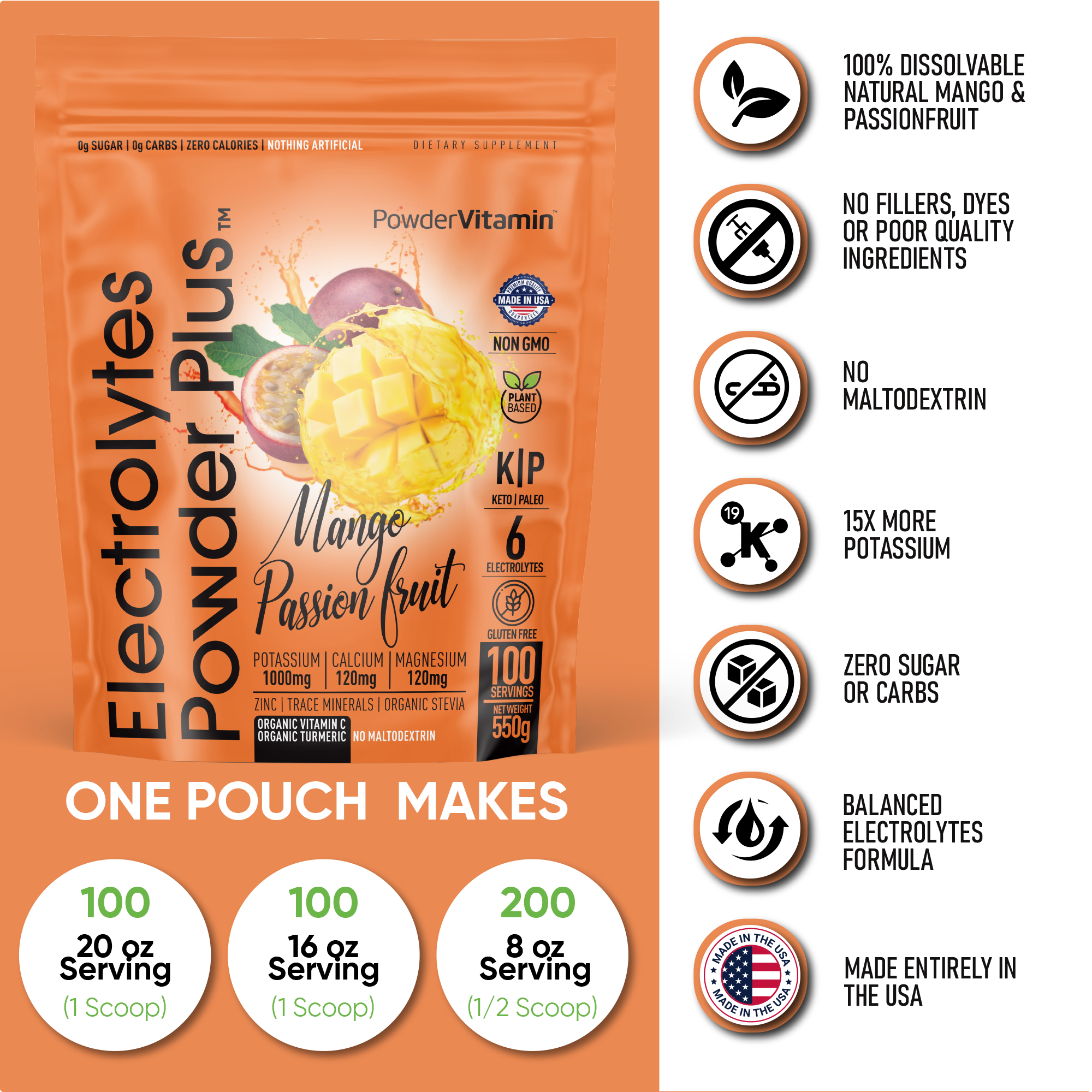 Mango Passionfruit Electrolytes Powder Plus™ 100 Servings