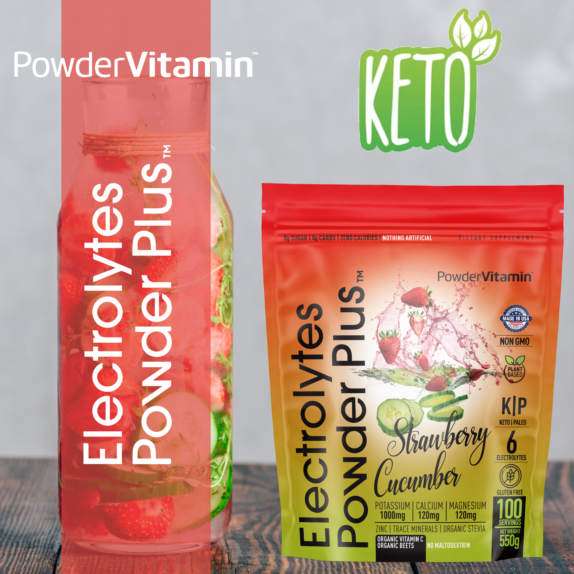 Strawberry Cucumber Electrolytes Powder Plus™ 100 Servings