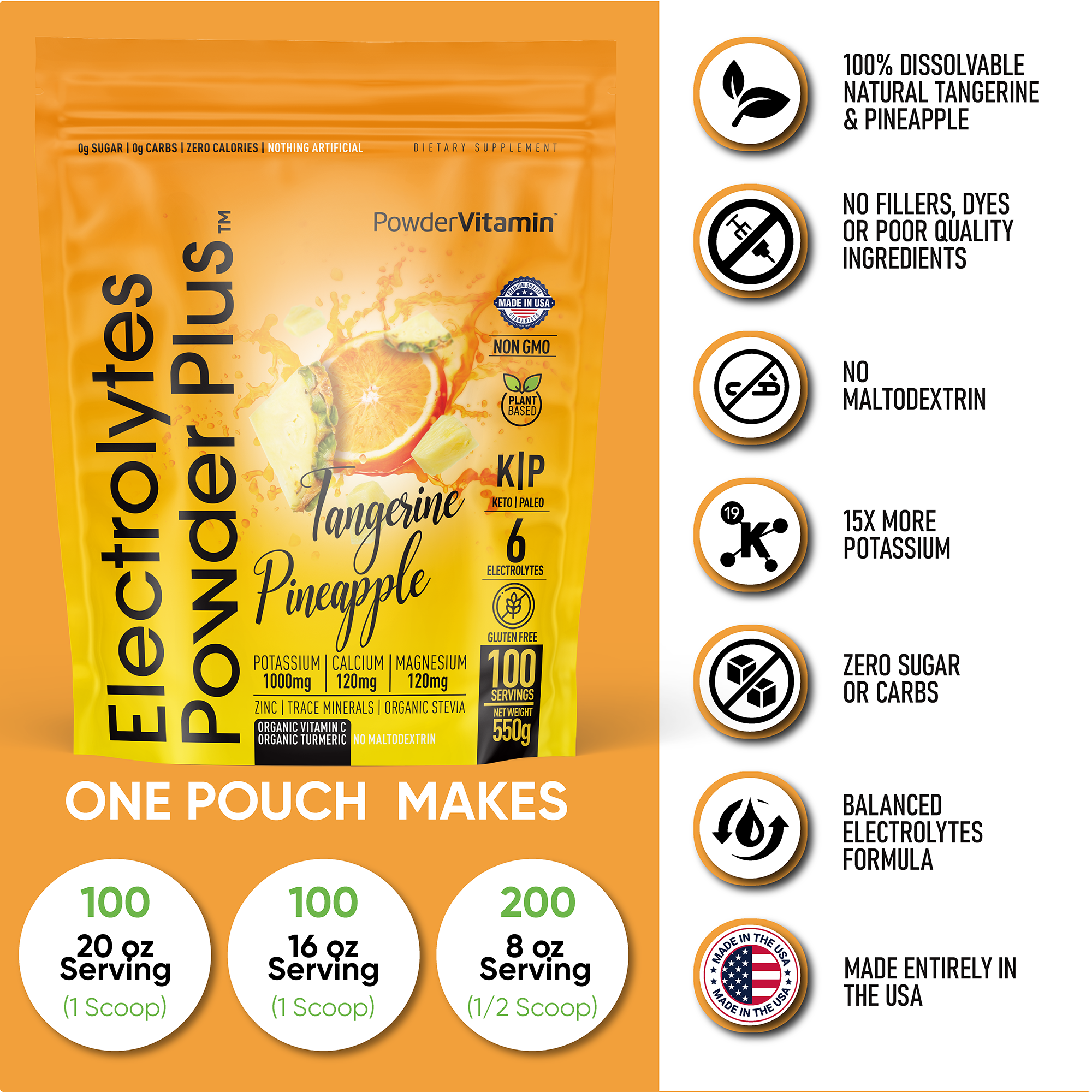 Tangerine Pineapple Electrolytes Powder Plus™ 100 Servings