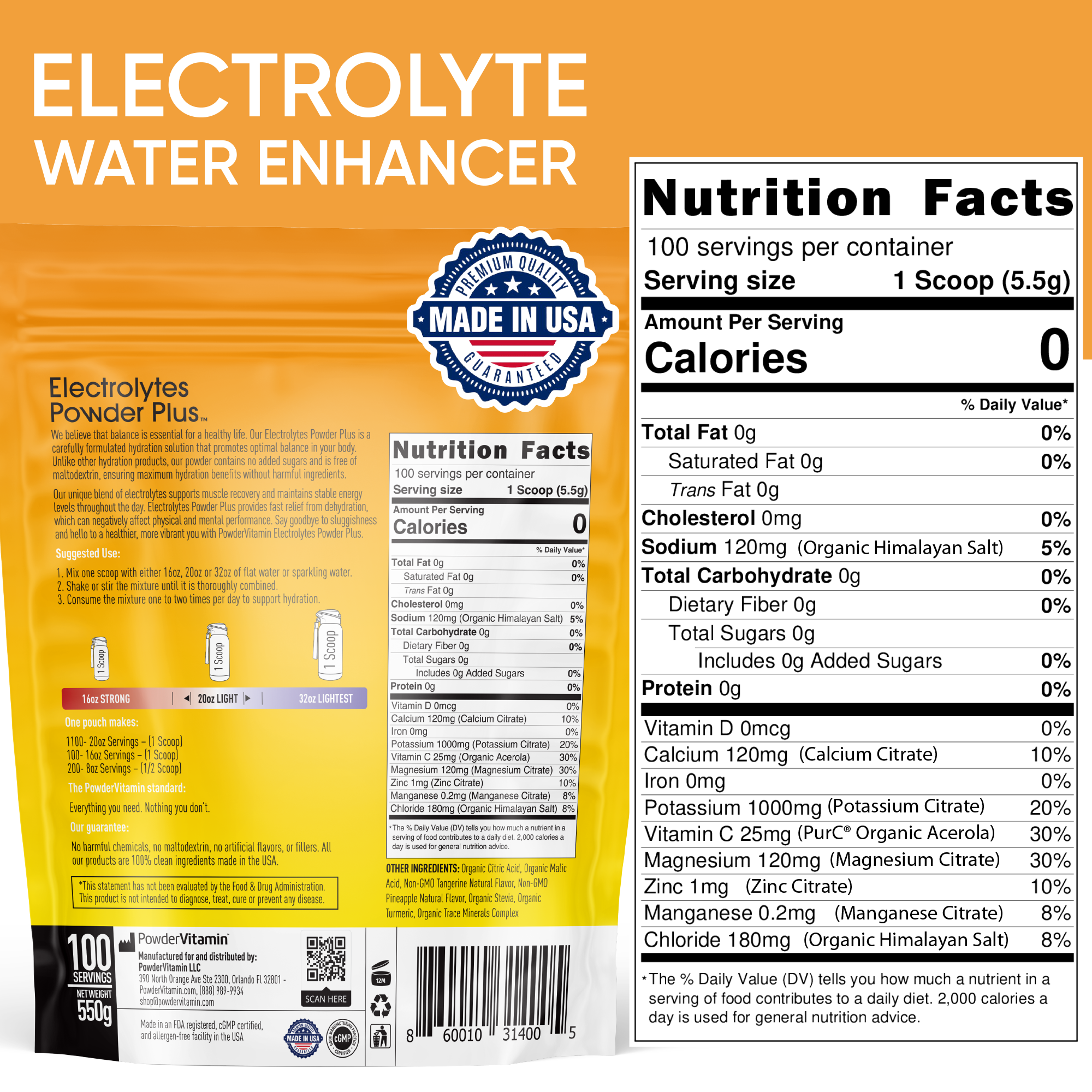 Tangerine Pineapple Electrolytes Powder Plus™ 100 Servings