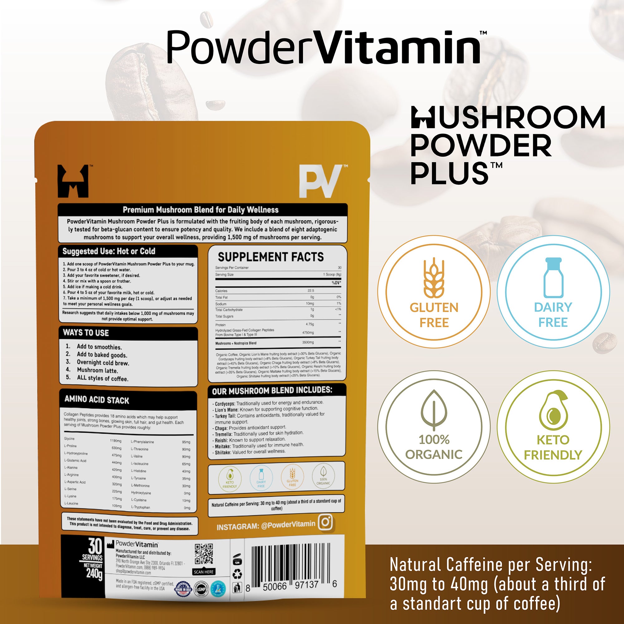 Mushroom Powder Plus™ coffee 30 Servings