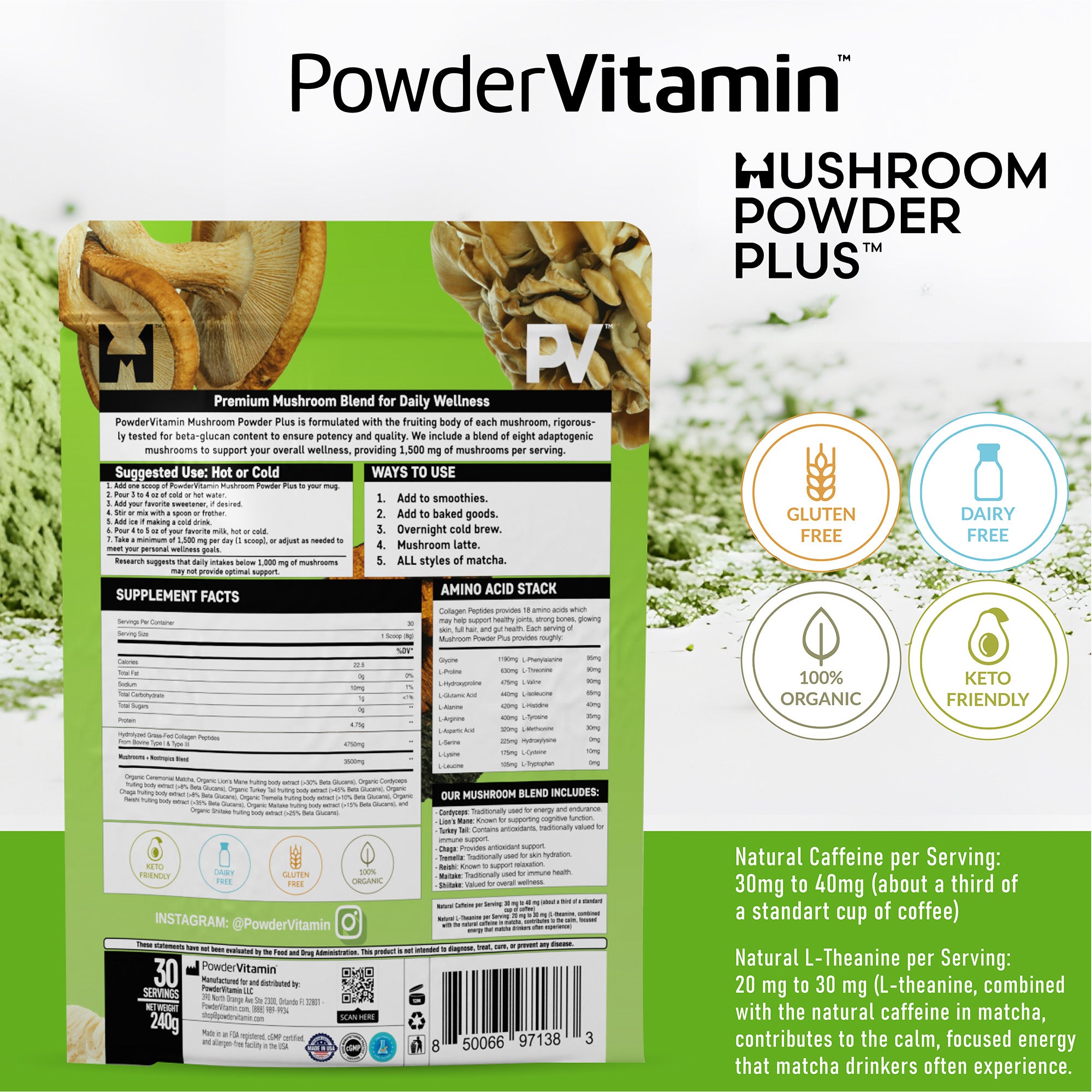 Mushroom Powder Plus™ Matcha 30 Servings