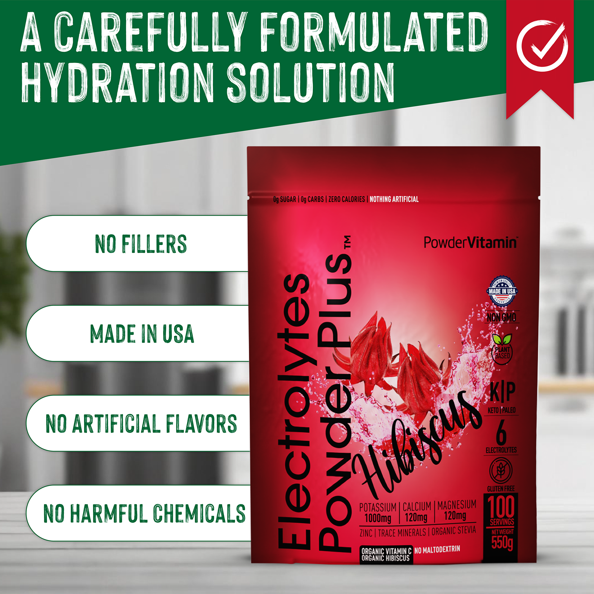 Hibiscus Electrolytes Powder Plus™ 100 Servings