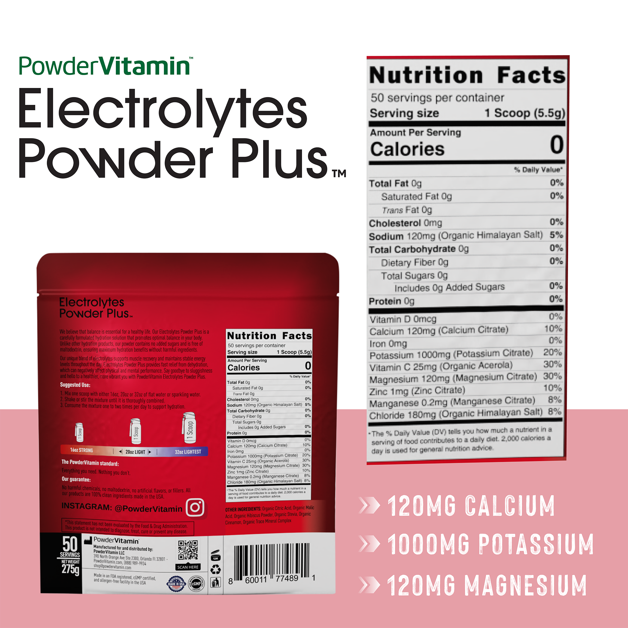 Hibiscus Electrolytes Powder Plus™ 50 Servings