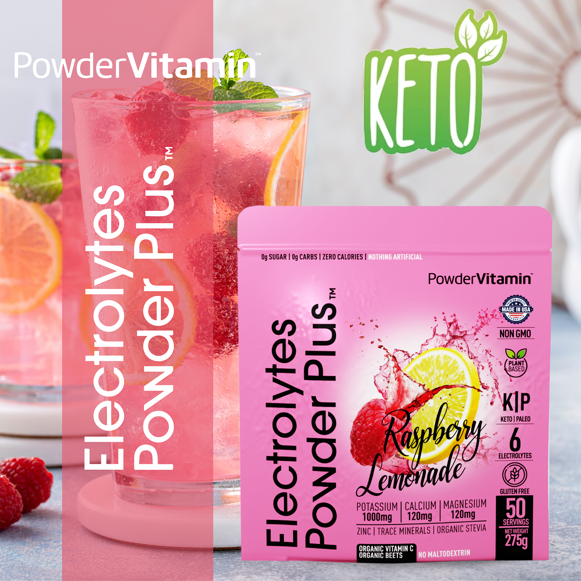 Raspberry Lemonade Electrolytes Powder Plus™ 50 Servings