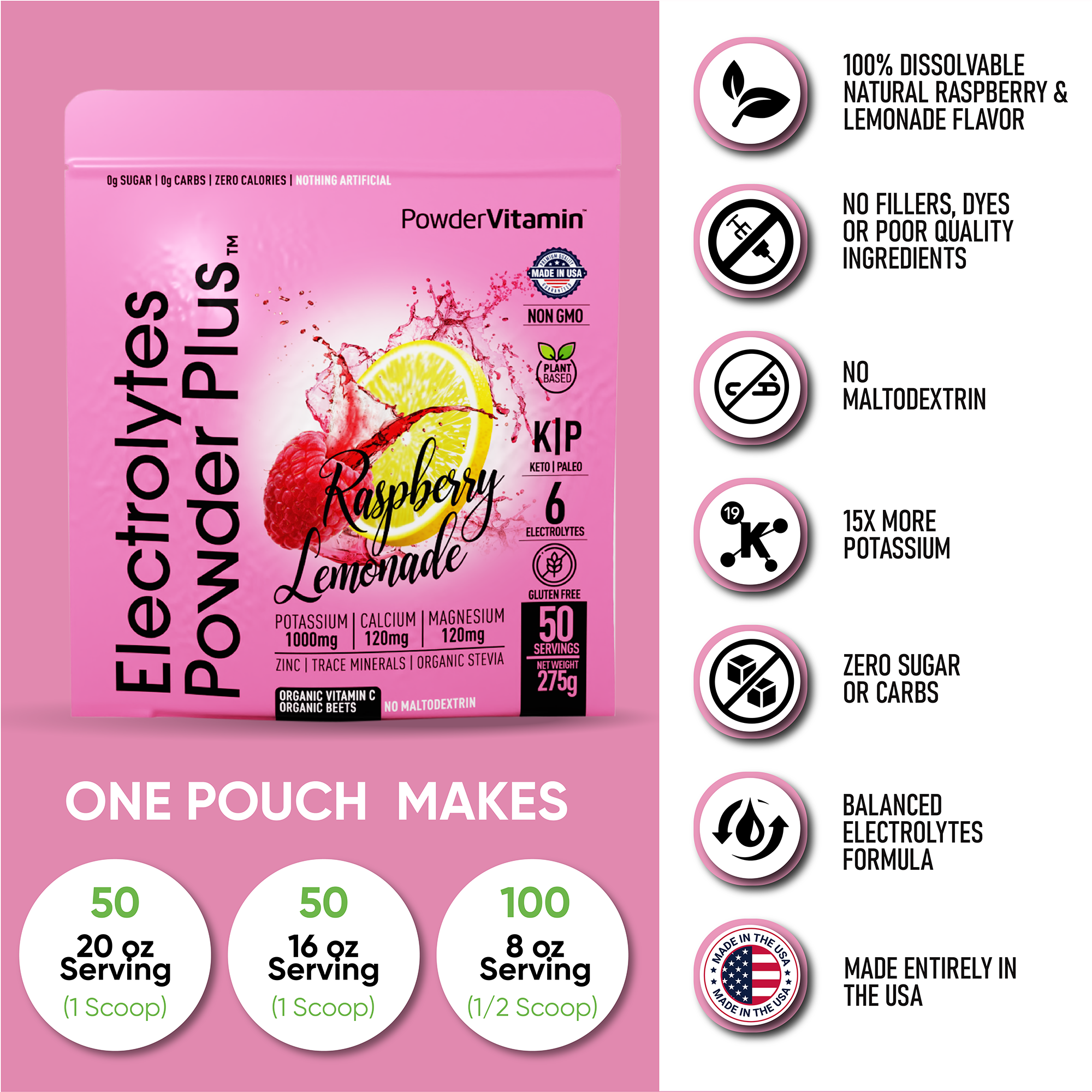 Raspberry Lemonade Electrolytes Powder Plus™ 50 Servings