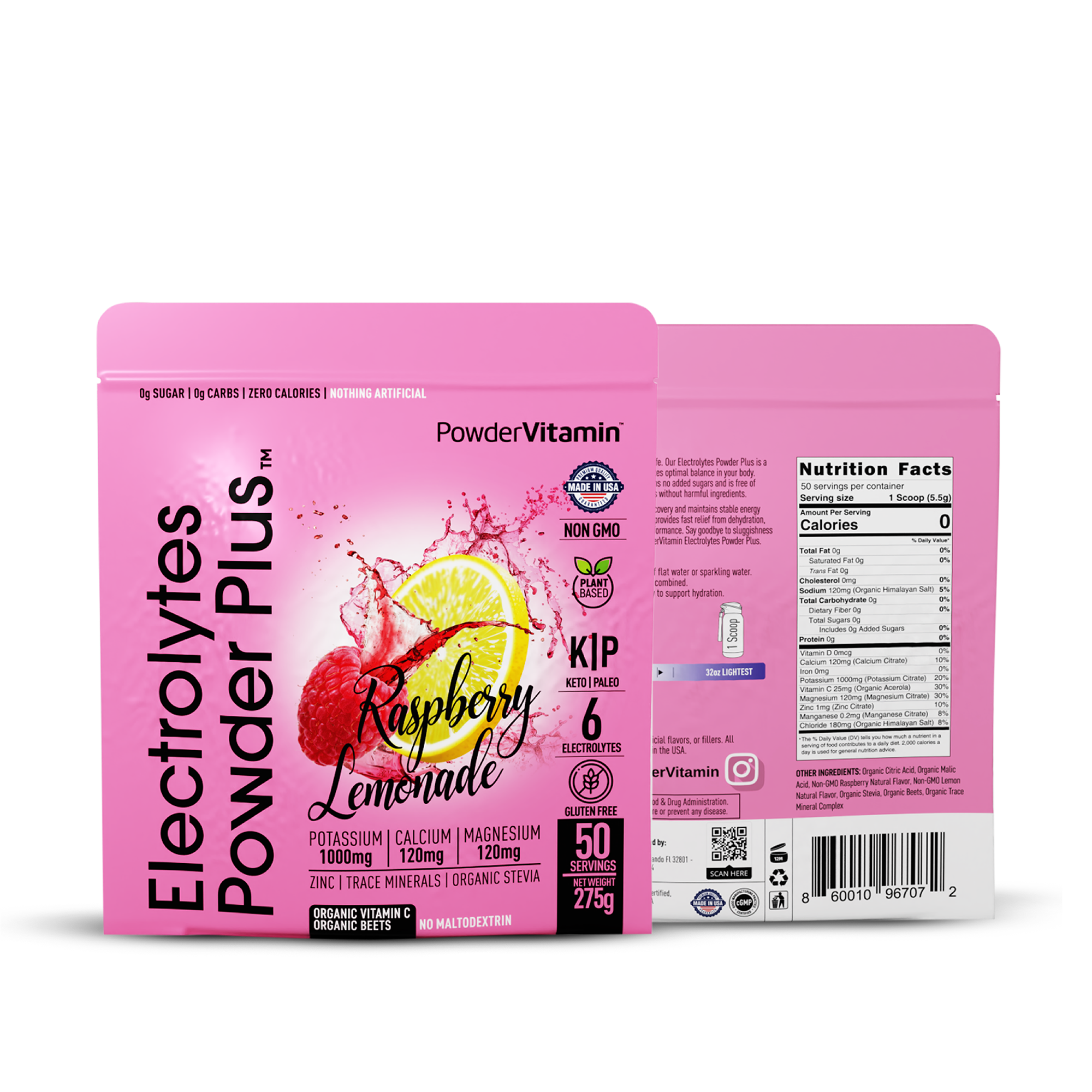 Raspberry Lemonade Electrolytes Powder Plus™ 50 Servings