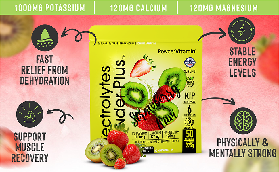 Strawberry Kiwi Electrolytes Powder Plus™ 50 Servings