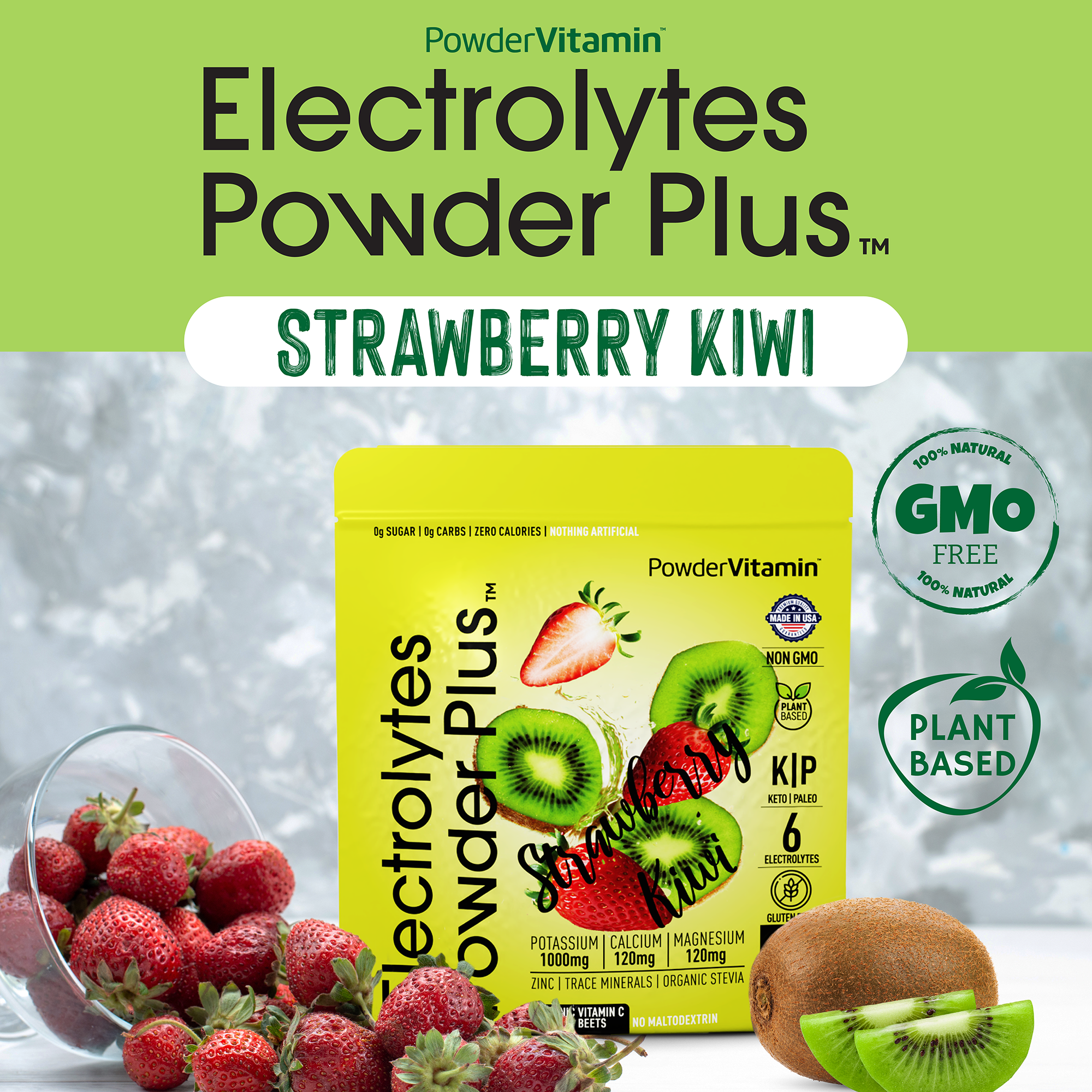 Strawberry Kiwi Electrolytes Powder Plus™ 50 Servings