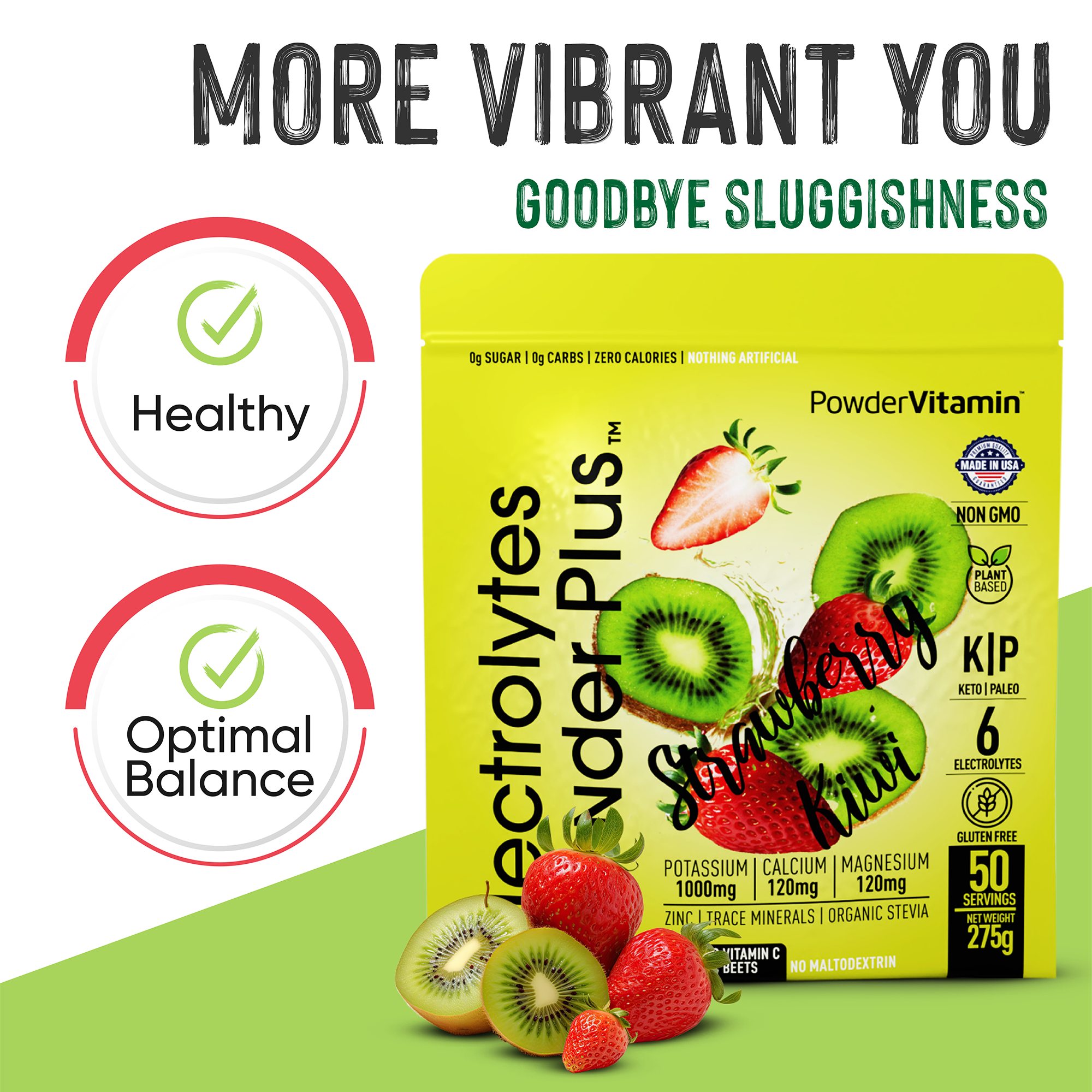 Strawberry Kiwi Electrolytes Powder Plus™ 50 Servings