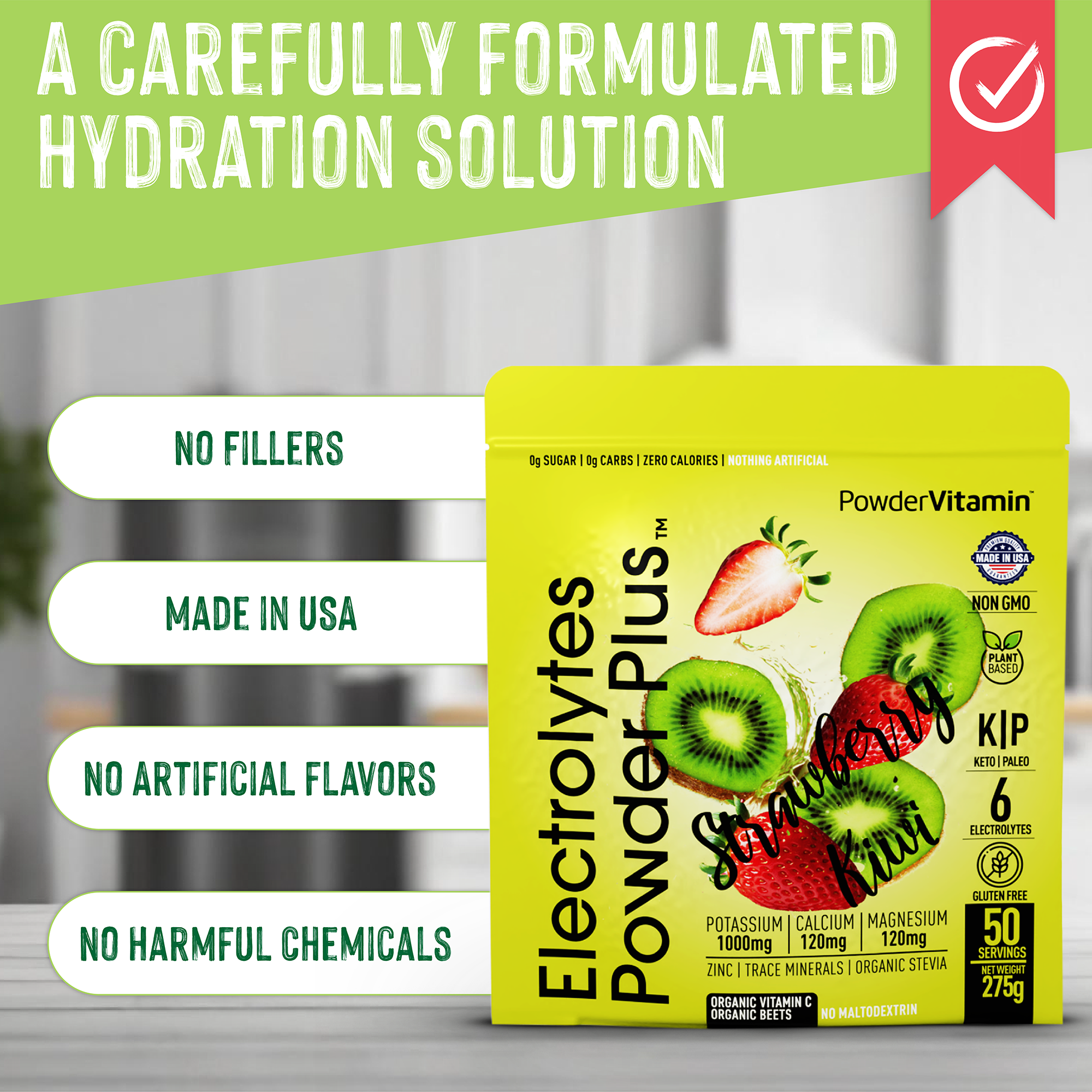 Strawberry Kiwi Electrolytes Powder Plus™ 50 Servings