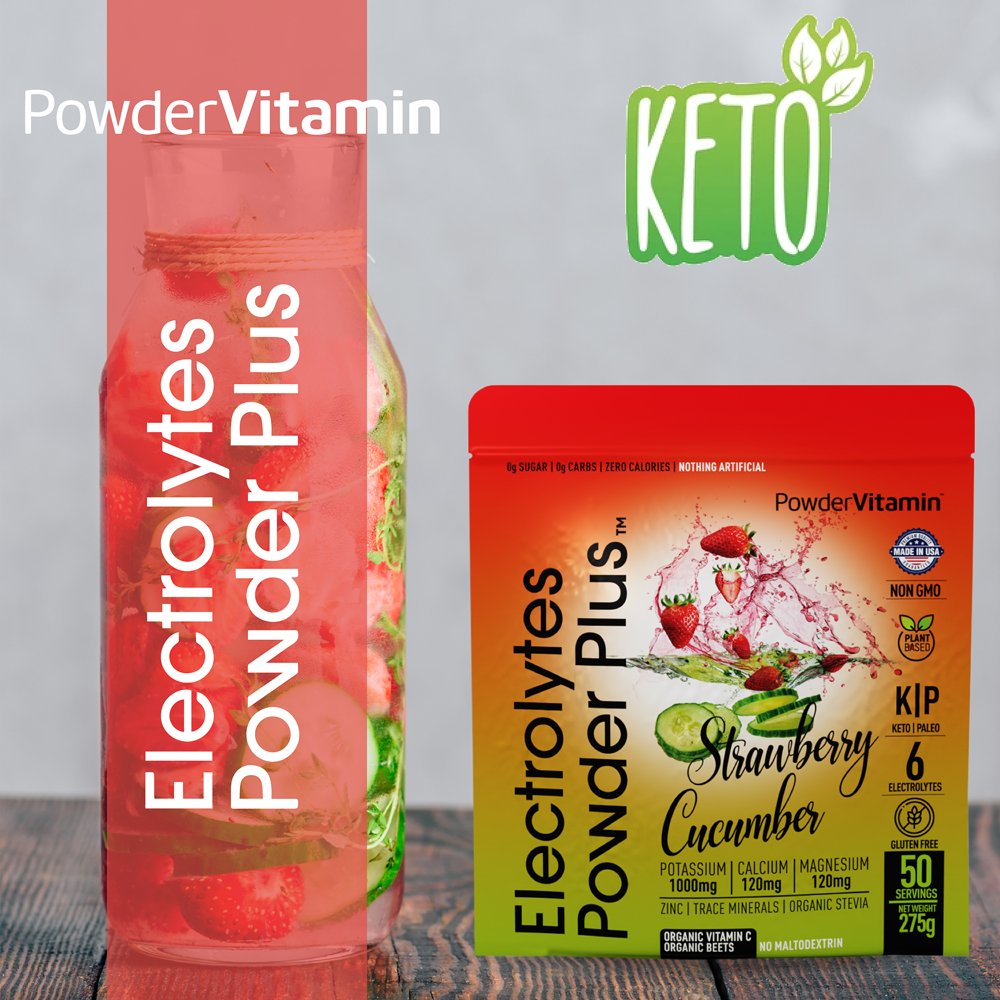 Strawberry Cucumber Electrolytes Powder Plus™ 50 Servings