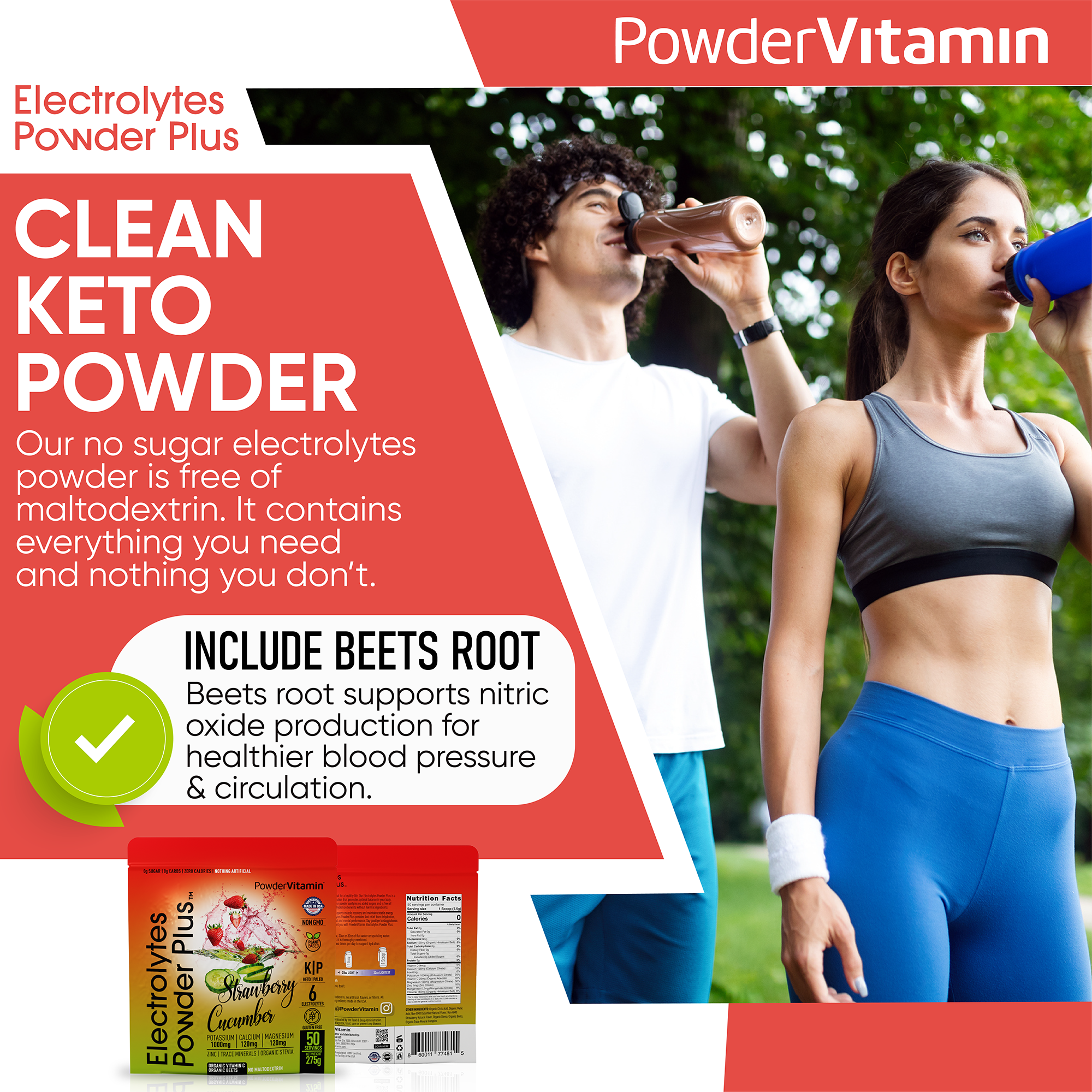 Strawberry Cucumber Electrolytes Powder Plus™ 50 Servings