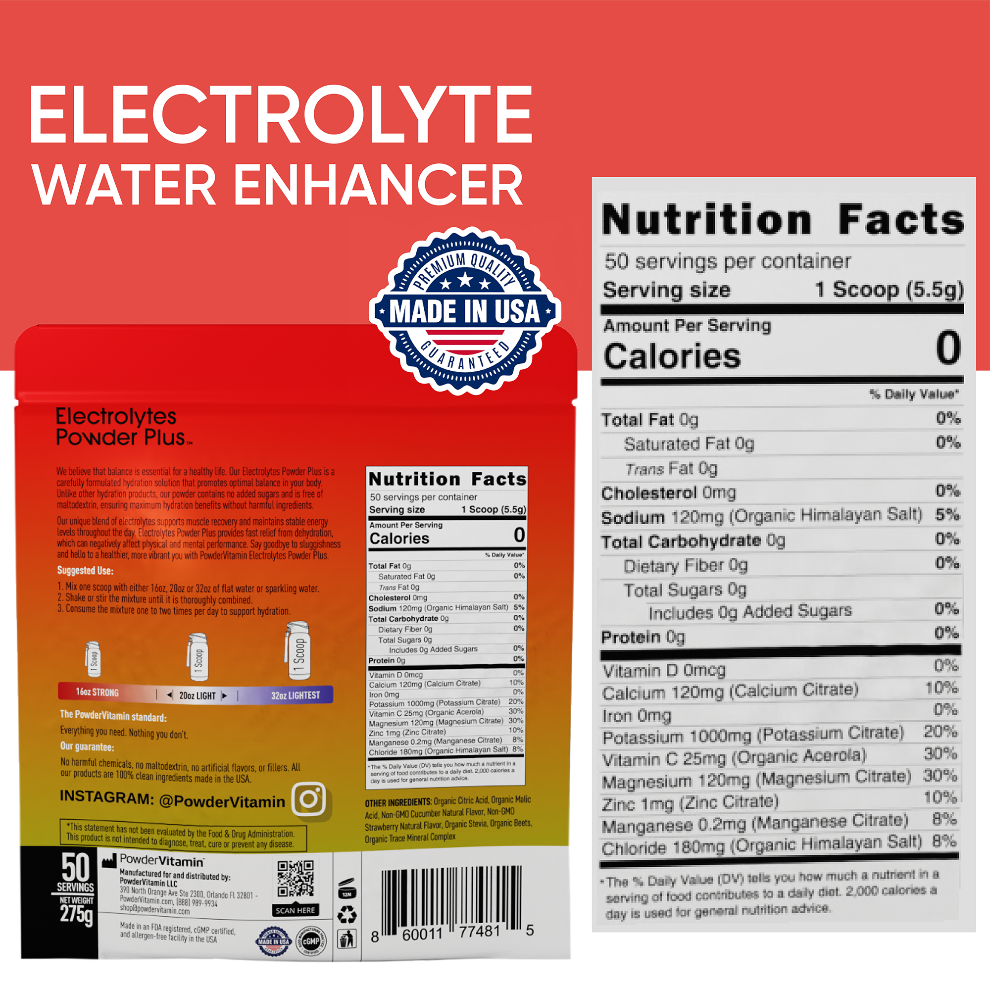 Strawberry Cucumber Electrolytes Powder Plus™ 50 Servings