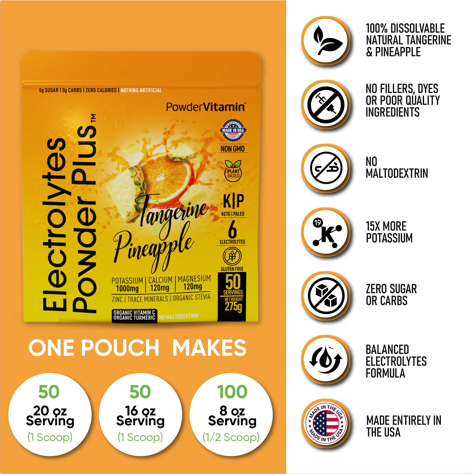 Tangerine Pineapple Electrolytes Powder Plus™ 50 Servings