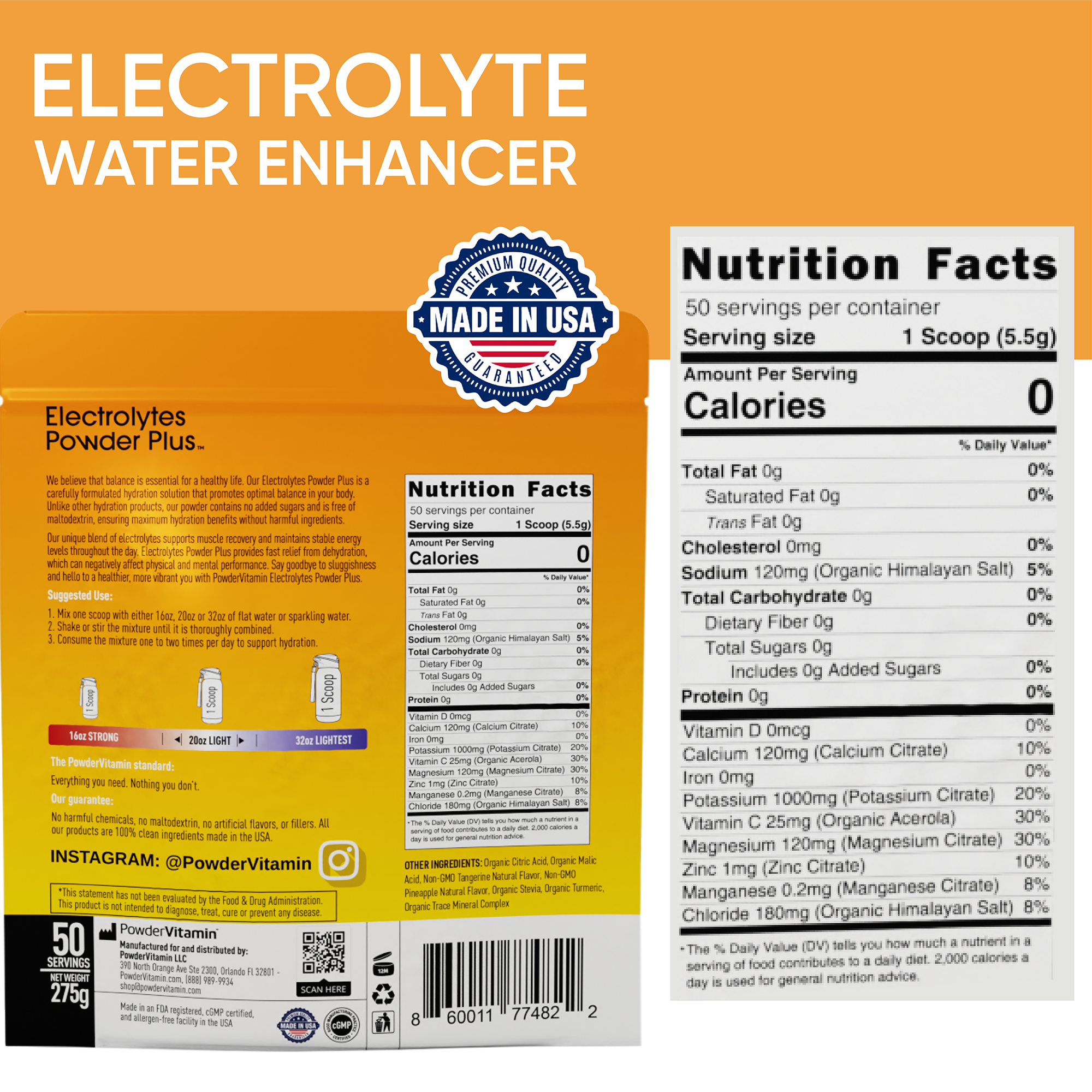 Tangerine Pineapple Electrolytes Powder Plus™ 50 Servings