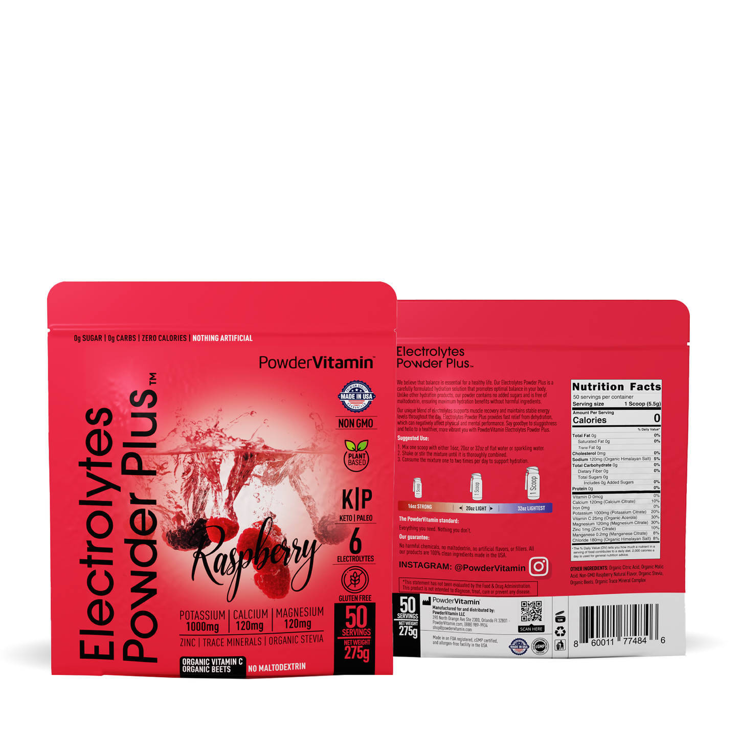 Raspberry Electrolytes Powder 50 Servings