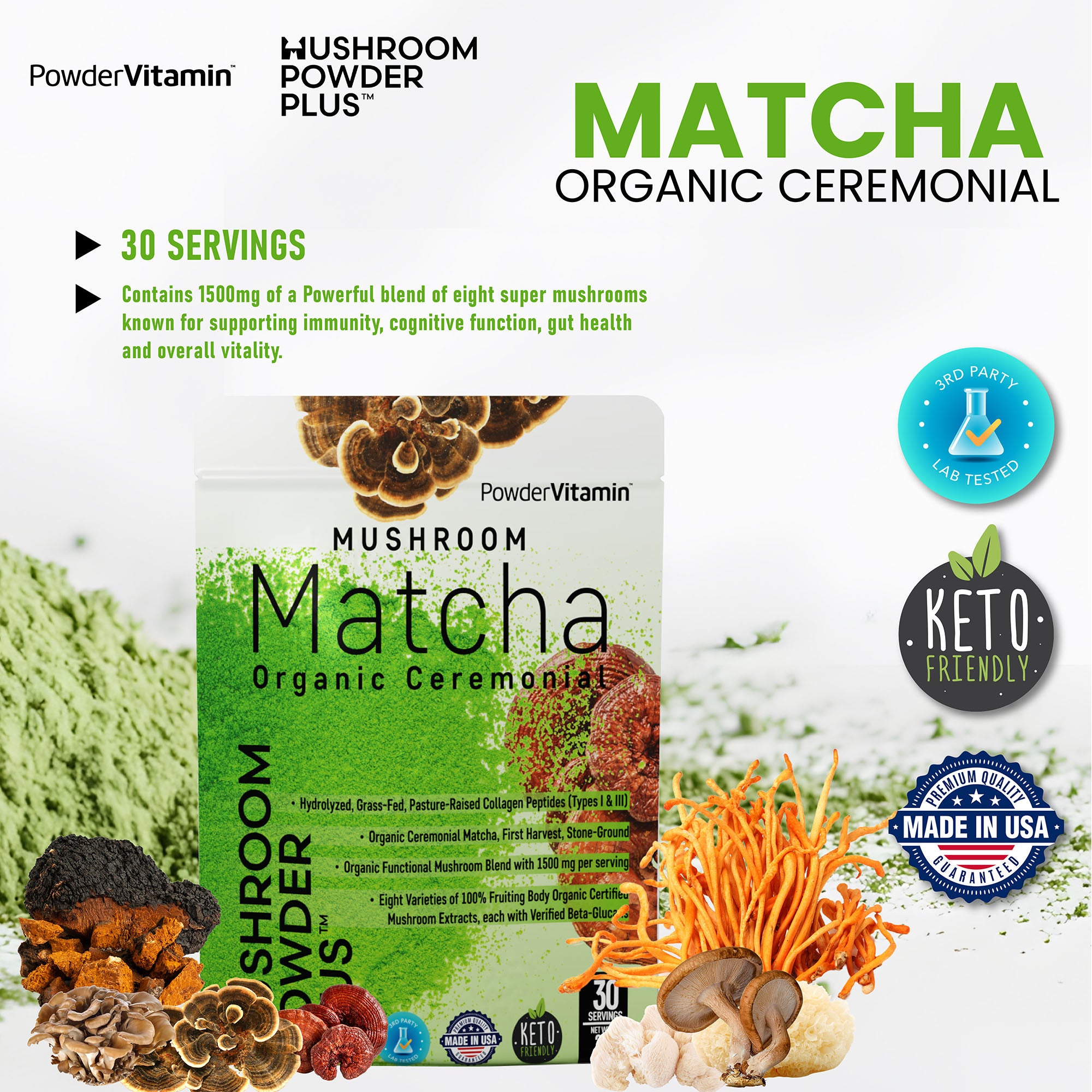 Mushroom Powder Plus™ Matcha 30 Servings