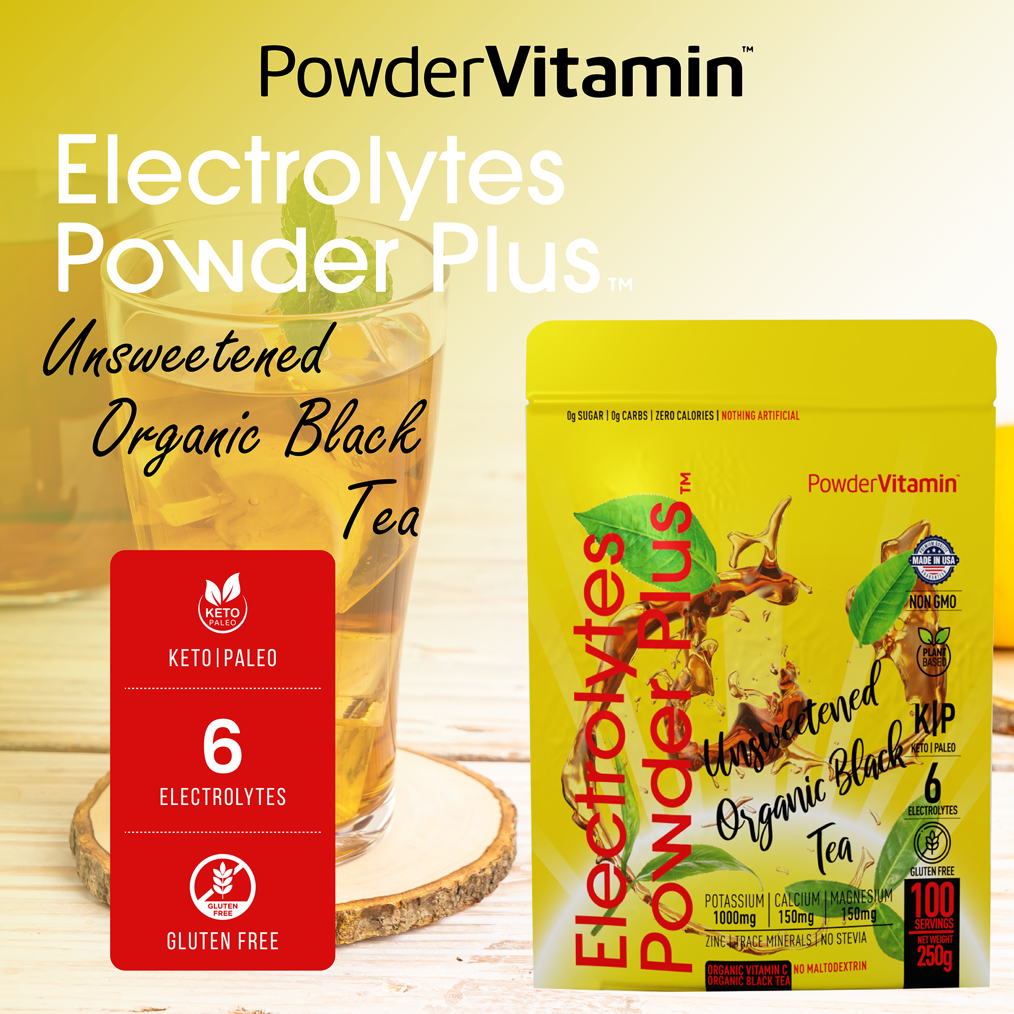 Unsweetened Organic Black Tea Electrolytes Powder Plus™ 100 Servings