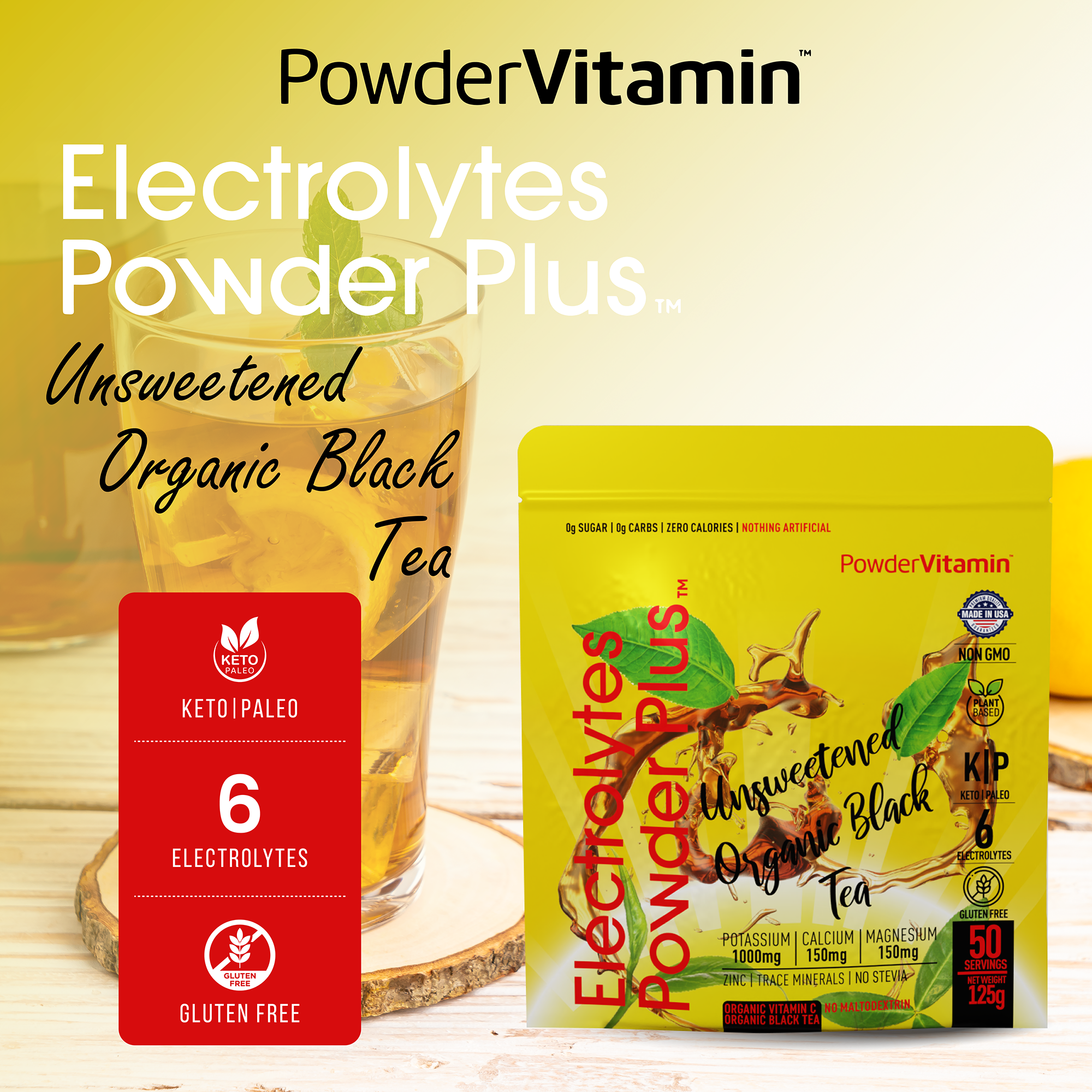 Unsweetened Organic Black Tea Electrolytes Powder Plus™ 50 Servings