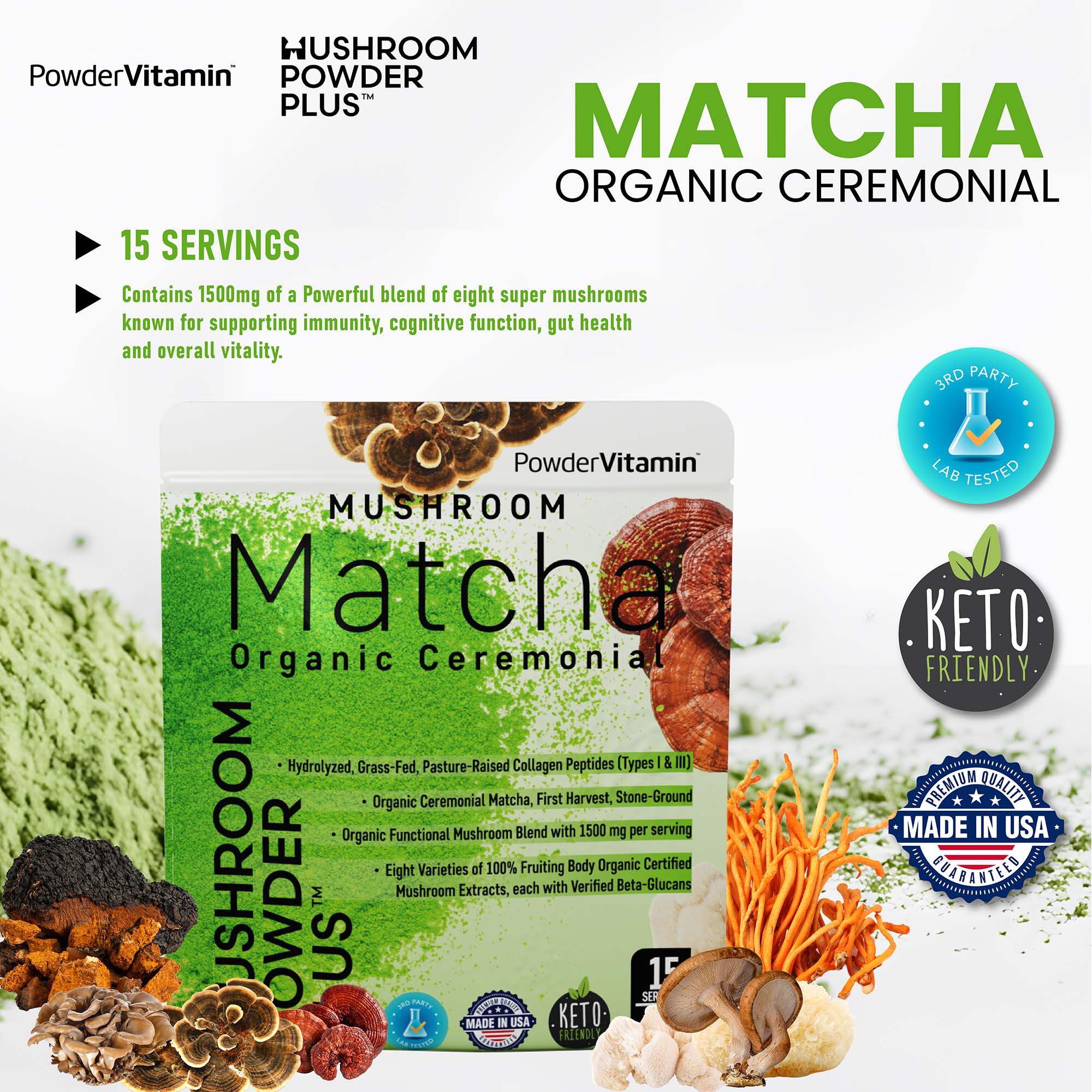 Mushroom Powder Plus™ Matcha 15 Servings