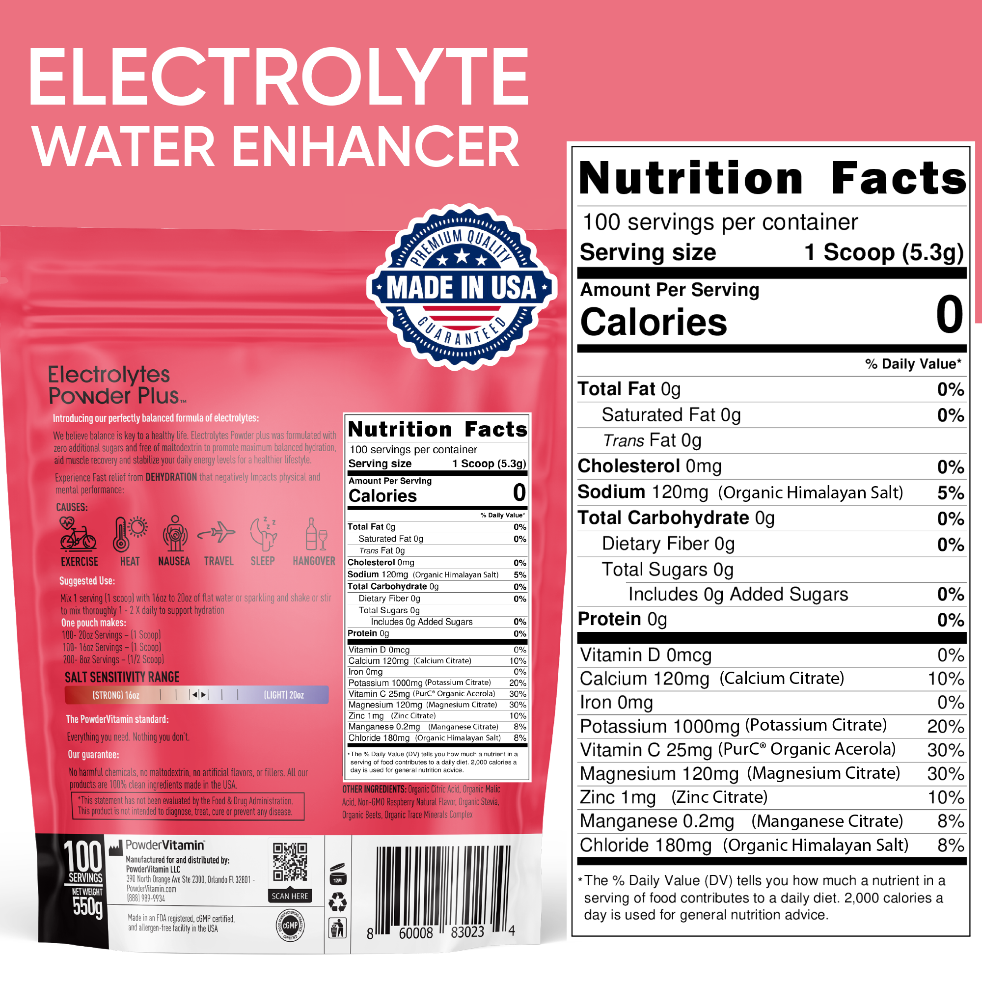 Raspberry Electrolytes Powder Plus™ 100 Servings